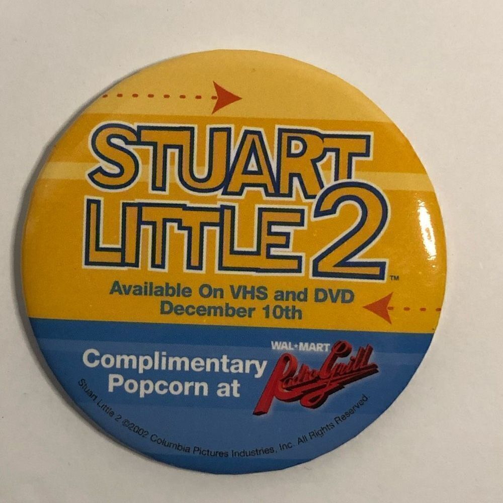 stuart little 2‎ vhs dvd promo pin walmart radio grill button badge pin